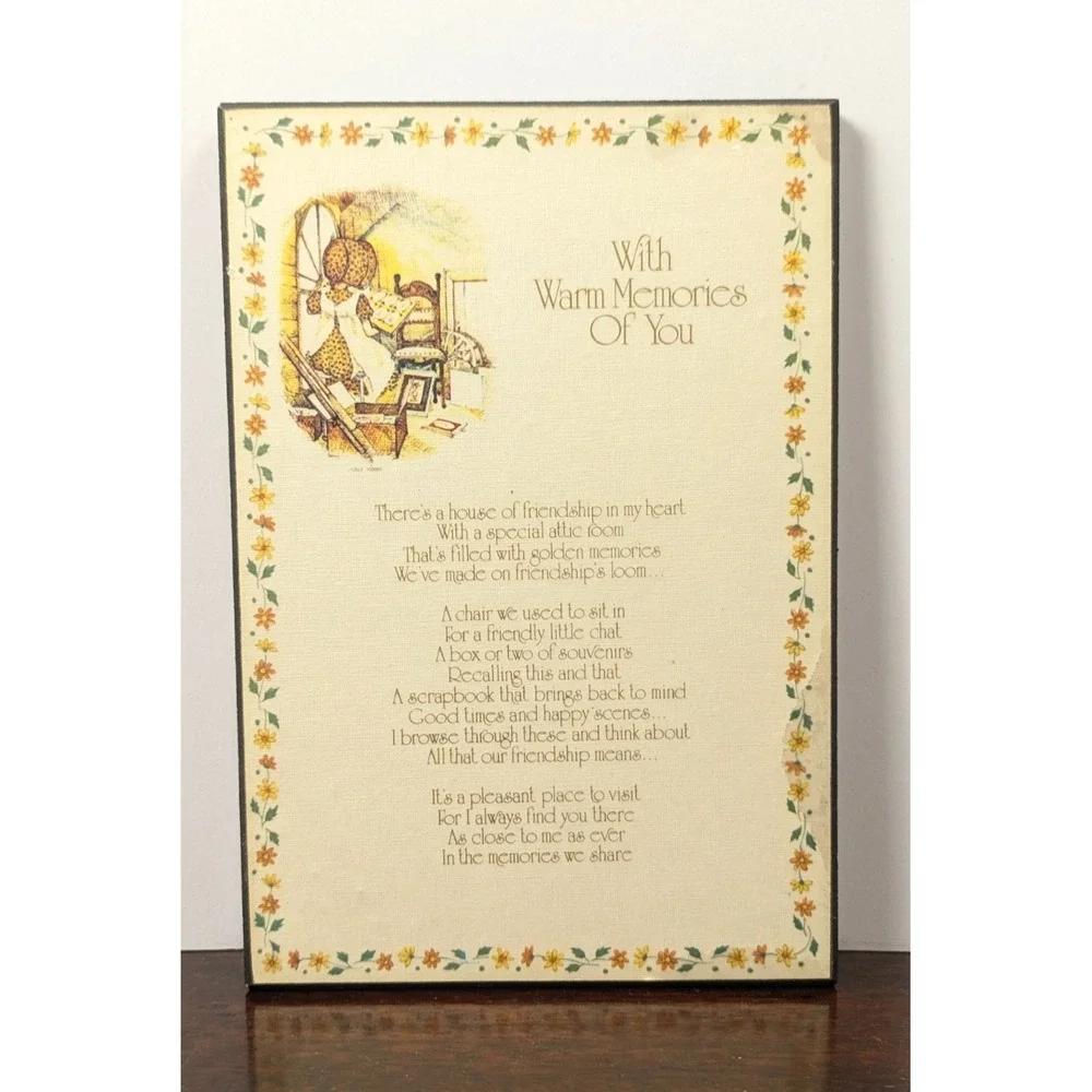 Vintage 1982 Holly Hobbie Woodblock Plaque Warm Memories Of You 9718-04